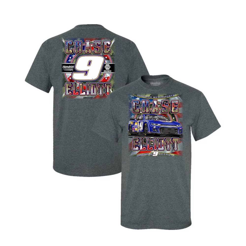 Chase Elliott Hendrick NAPA Patriotic Car T-Shirt - Heather Charcoal - XL